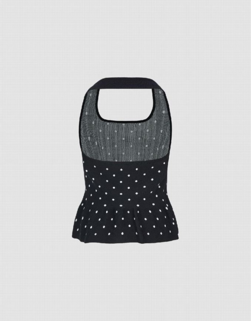 Urban Revivo Halter Neck Polka Dot ニット Top カーディガン レディース 黒 | 768012-MOR