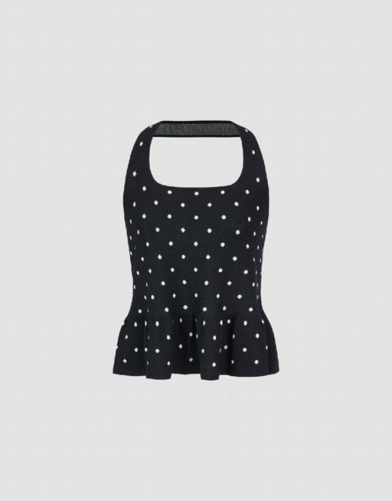 Urban Revivo Halter Neck Polka Dot ニット Top カーディガン レディース 黒 | 768012-MOR