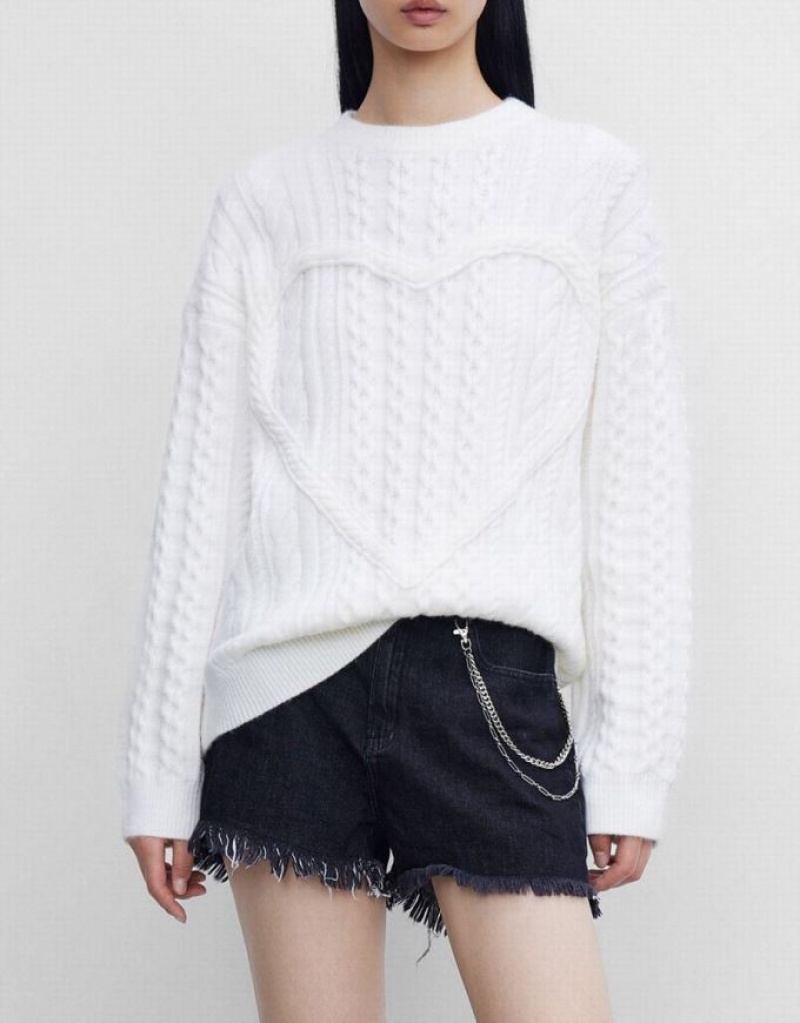 Urban Revivo Heart Cable Knit セーター レディース 白 | 405781-GXH