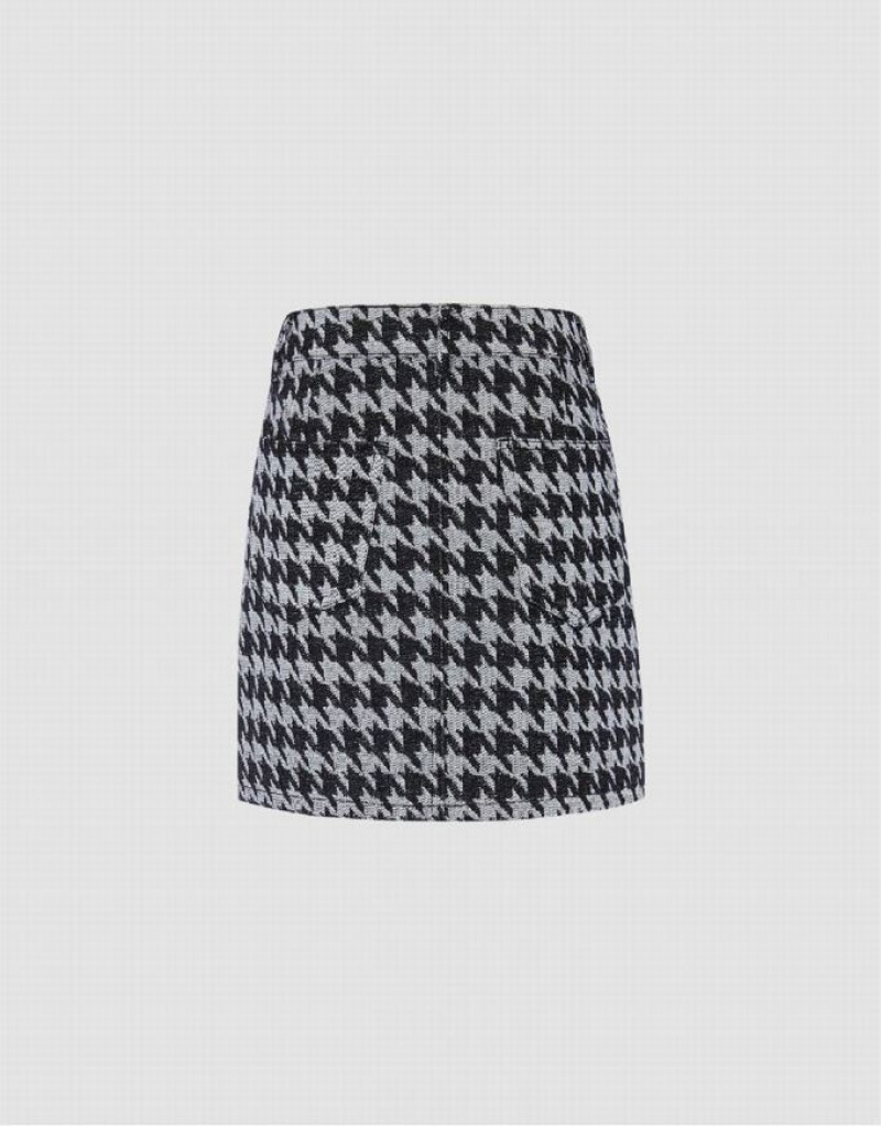 Urban Revivo Houndstooth Mini A-Line デニムスカート レディース グレー | 597023-ZAJ