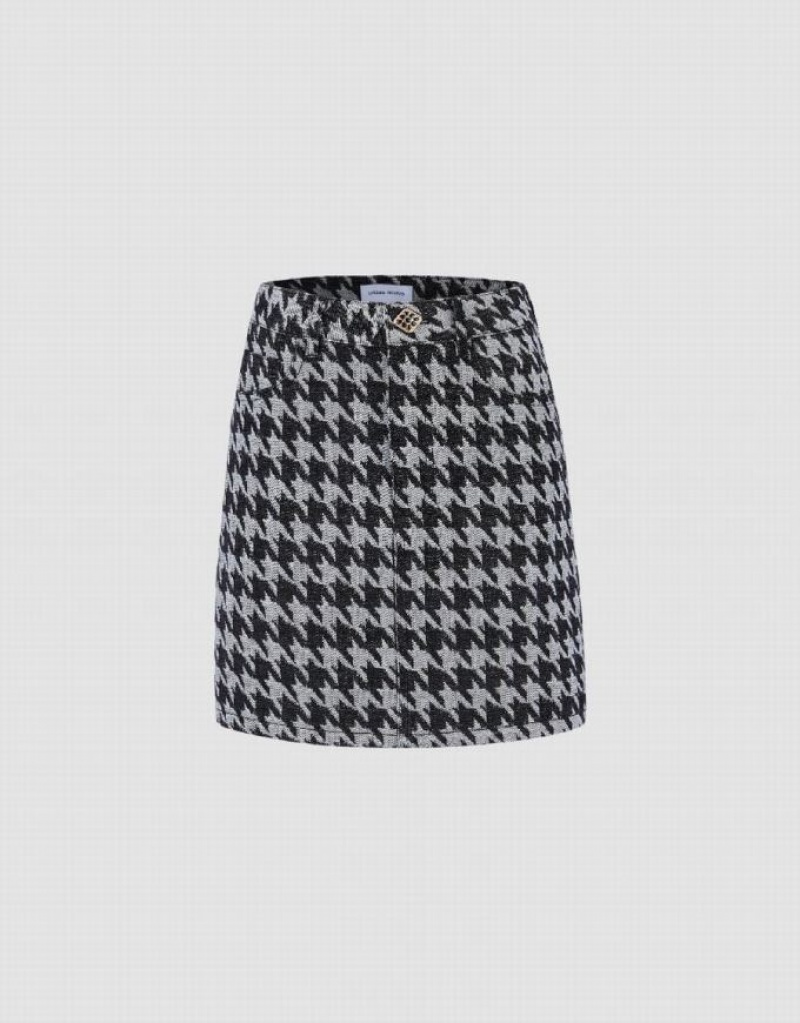 Urban Revivo Houndstooth Mini A-Line デニムスカート レディース グレー | 597023-ZAJ