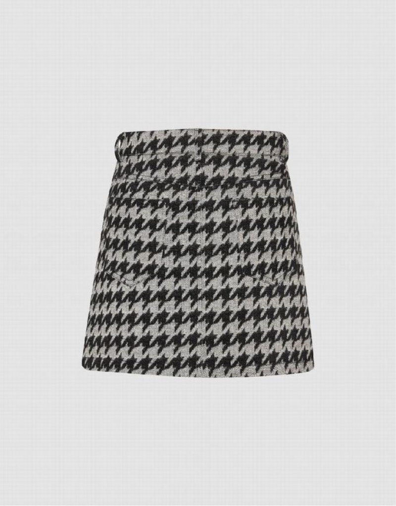 Urban Revivo Houndstooth Mini デニムスカート レディース 黒 | 349702-MGR