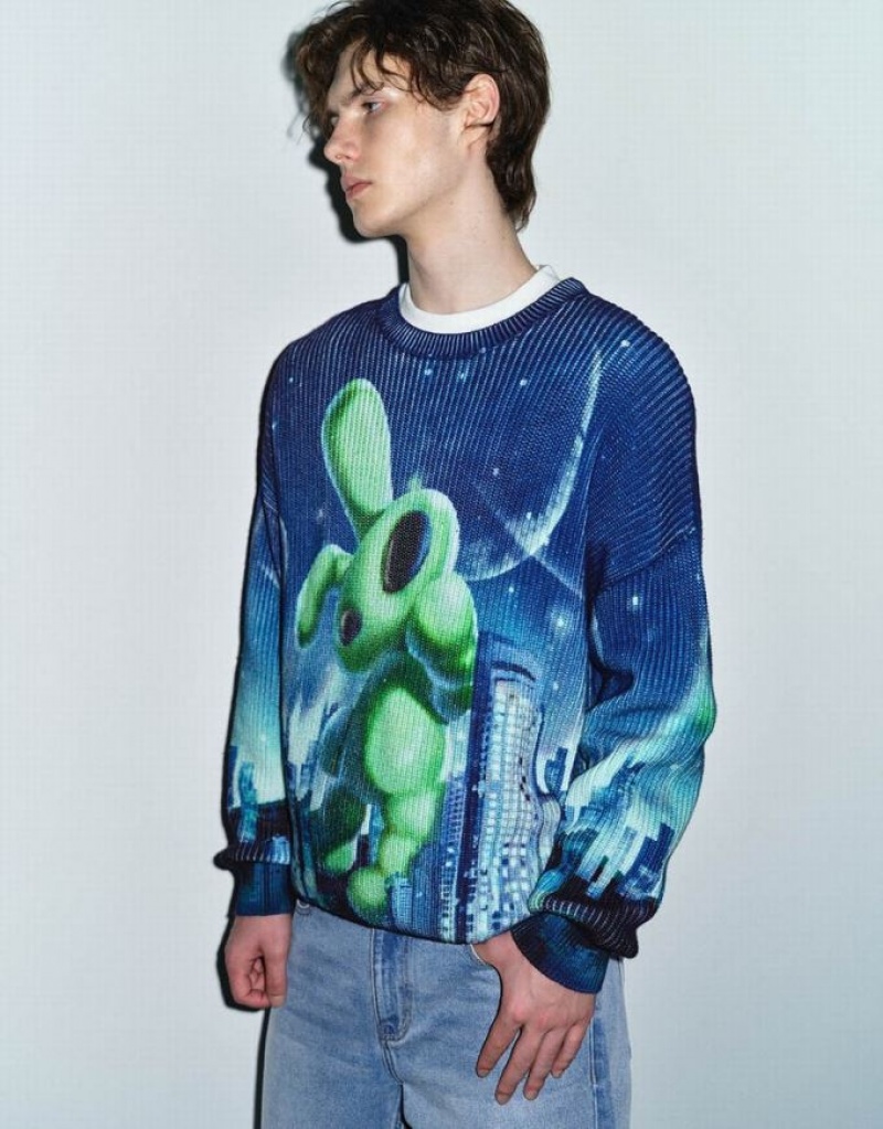 Urban Revivo Interstellar Bunny Printed ニット カーディガン メンズ カラー | 486592-AOZ