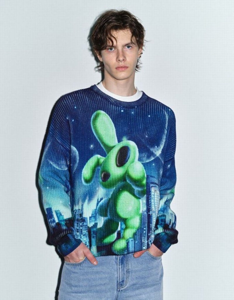 Urban Revivo Interstellar Bunny Printed ニット カーディガン メンズ カラー | 486592-AOZ