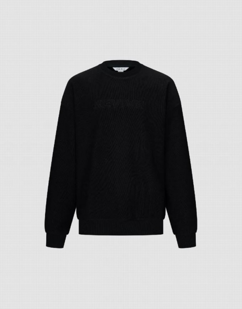 Urban Revivo Letter Embossed Crew Neck スウェットシャツ メンズ 黒 | 763458-CPM