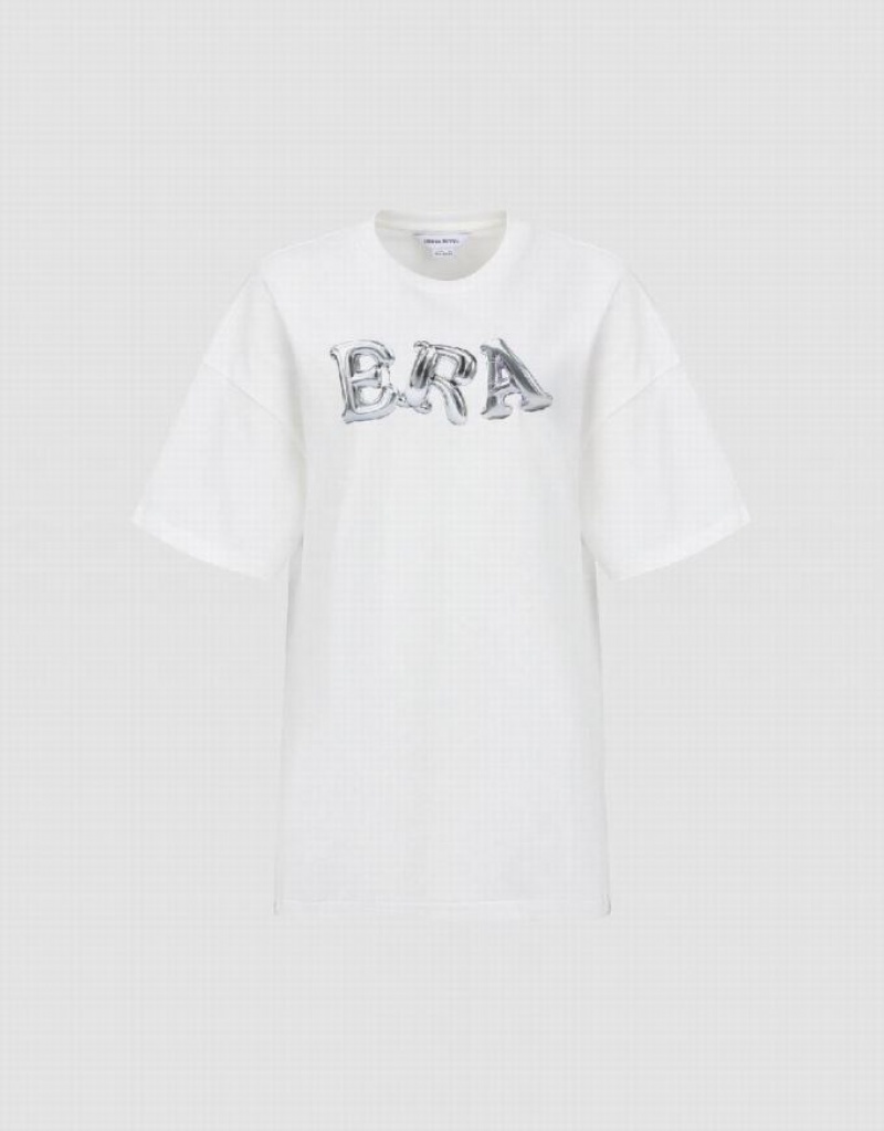 Urban Revivo Letter Printed Crew Neck Loose Tシャツ レディース 白 | 423519-WFH