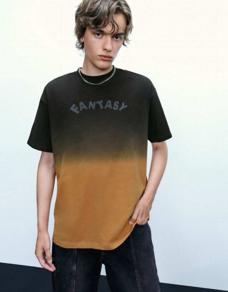 Urban Revivo Letter Printed Crew Neck Tシャツ メンズ カラー | 501649-JKC