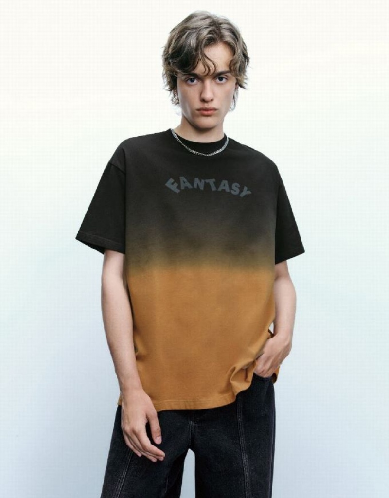 Urban Revivo Letter Printed Crew Neck Tシャツ メンズ カラー | 501649-JKC