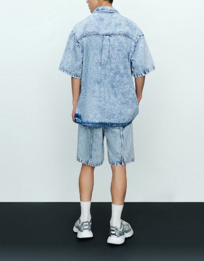 Urban Revivo Loose Denim シャツ メンズ 青 | 176590-DLU