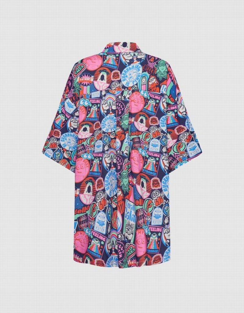 Urban Revivo Minions Allover Print Button Up シャツ レディース グレー | 357469-OWT