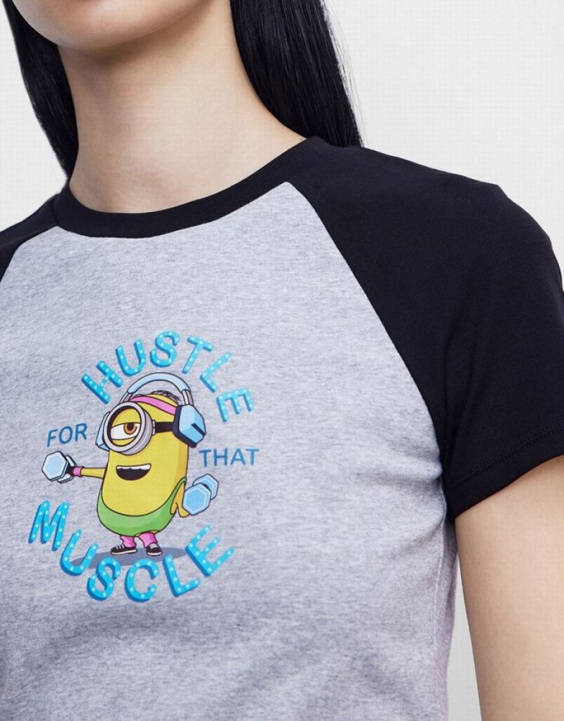 Urban Revivo Minions Raglan Tシャツ レディース グレー | 016549-AEV