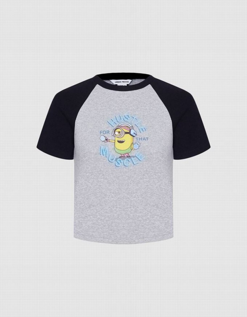 Urban Revivo Minions Raglan Tシャツ レディース グレー | 016549-AEV