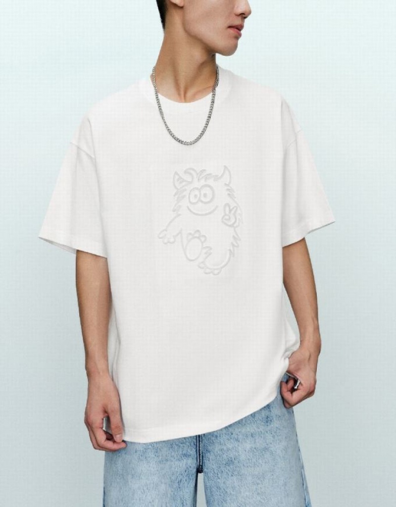 Urban Revivo Monster Printed Crew Neck Tシャツ メンズ 白 | 051268-MAI