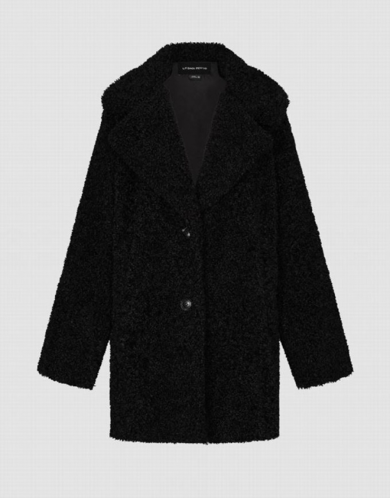 Urban Revivo Notch Lapel Longline Furry コート レディース 黒 | 278903-MAS