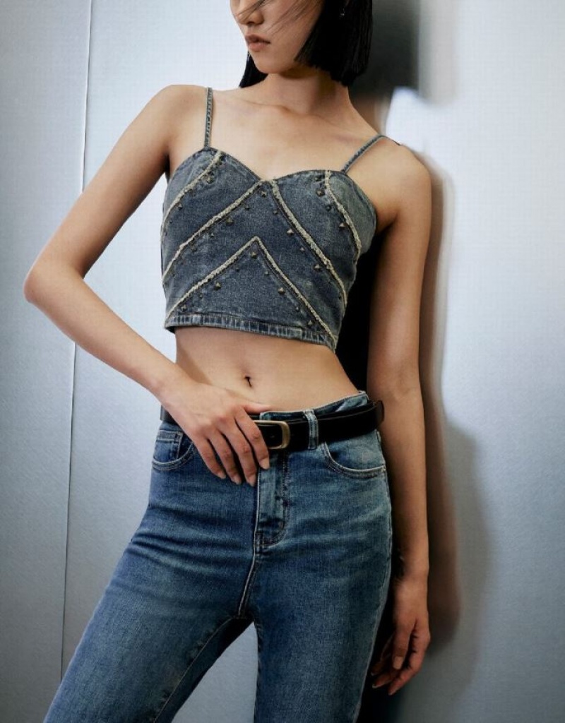 Urban Revivo Off-Shoulder Denim Cami Top シャツ レディース 青 | 165437-MFJ