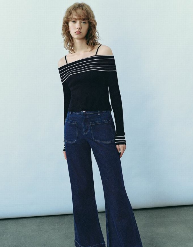 Urban Revivo Off-Shoulder ニット カーディガン レディース 青 | 632485-UMD