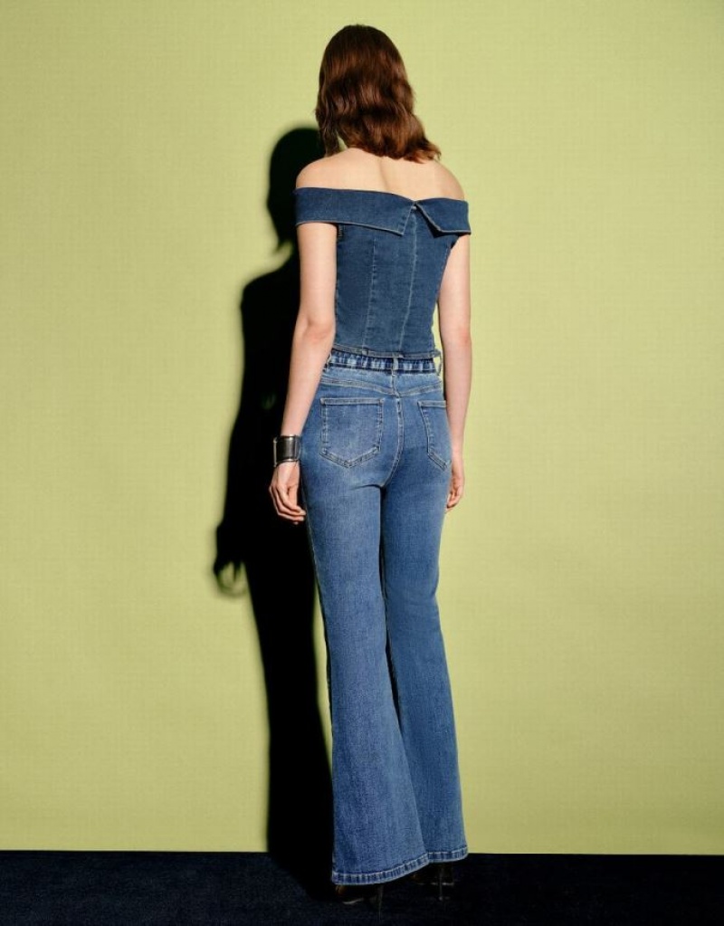 Urban Revivo Off Shoulder Denim Top シャツ レディース 青 | 986042-RFB