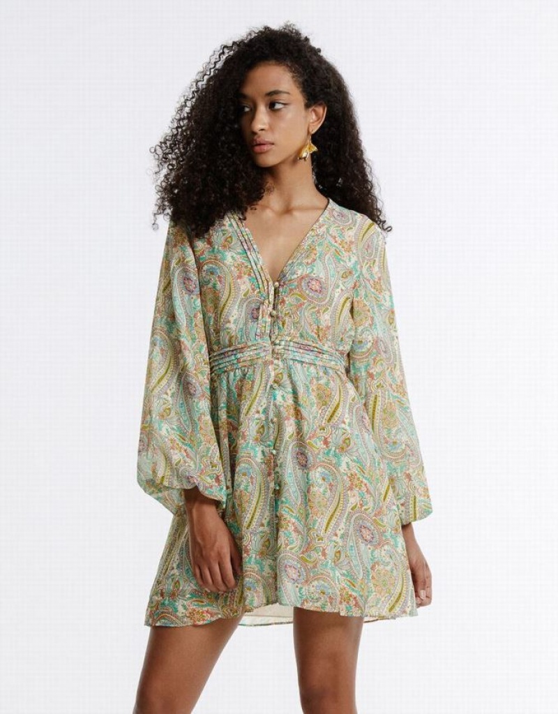 Urban Revivo Paisley Print Chiffon カジュアルドレス レディース 緑 | 109452-EWM