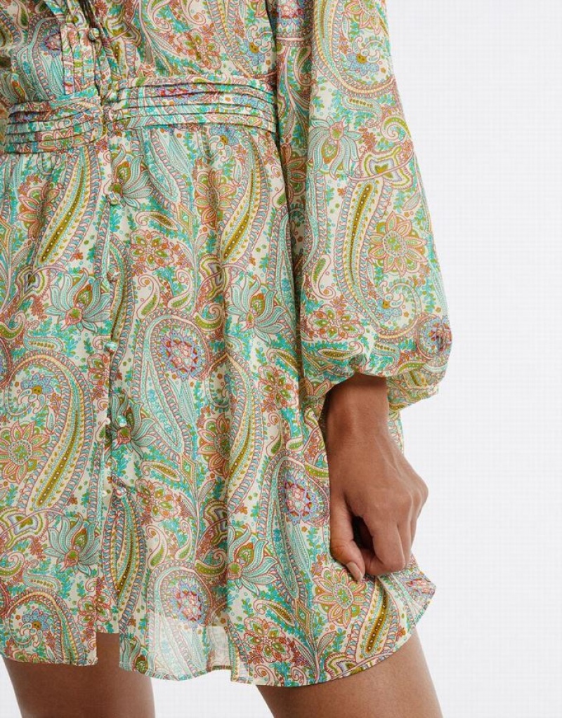 Urban Revivo Paisley Print Chiffon カジュアルドレス レディース 緑 | 109452-EWM