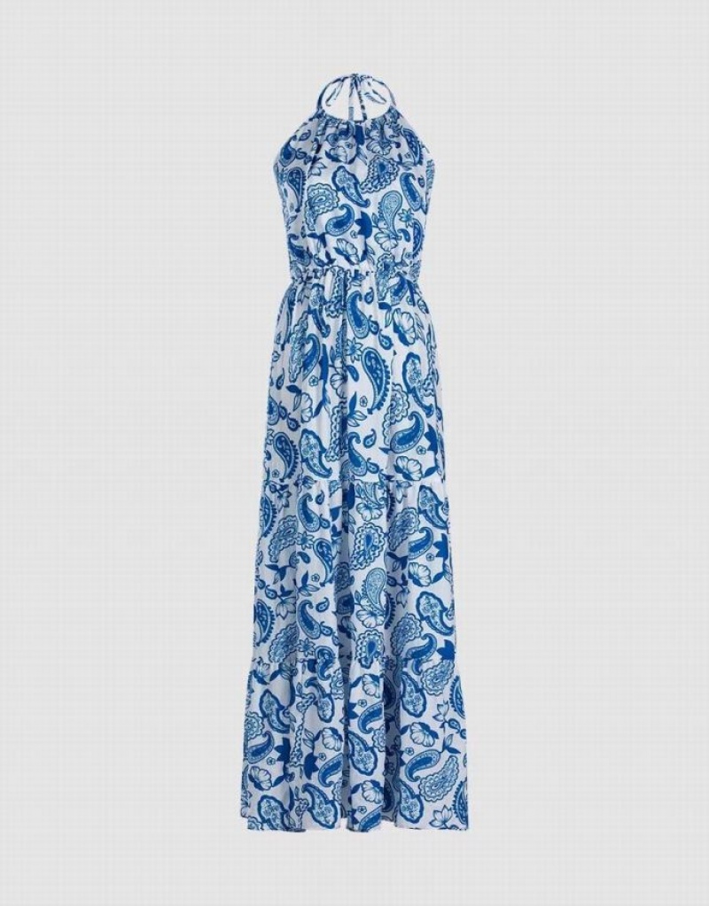 Urban Revivo Paisley Print Halter Maxi マキシドレス レディース 青 | 298405-PJN