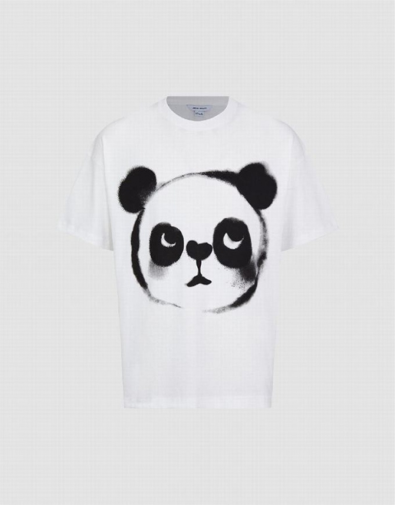 Urban Revivo Panda Printed Crew Neck Tシャツ メンズ 白 | 925836-XQG