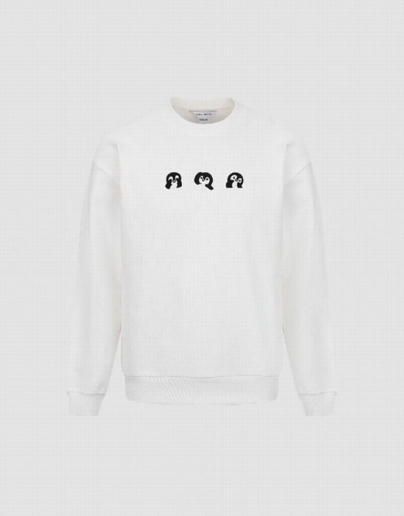 Urban Revivo Penguins Printed Crew Neck スウェットシャツ メンズ 白 | 437286-RDK