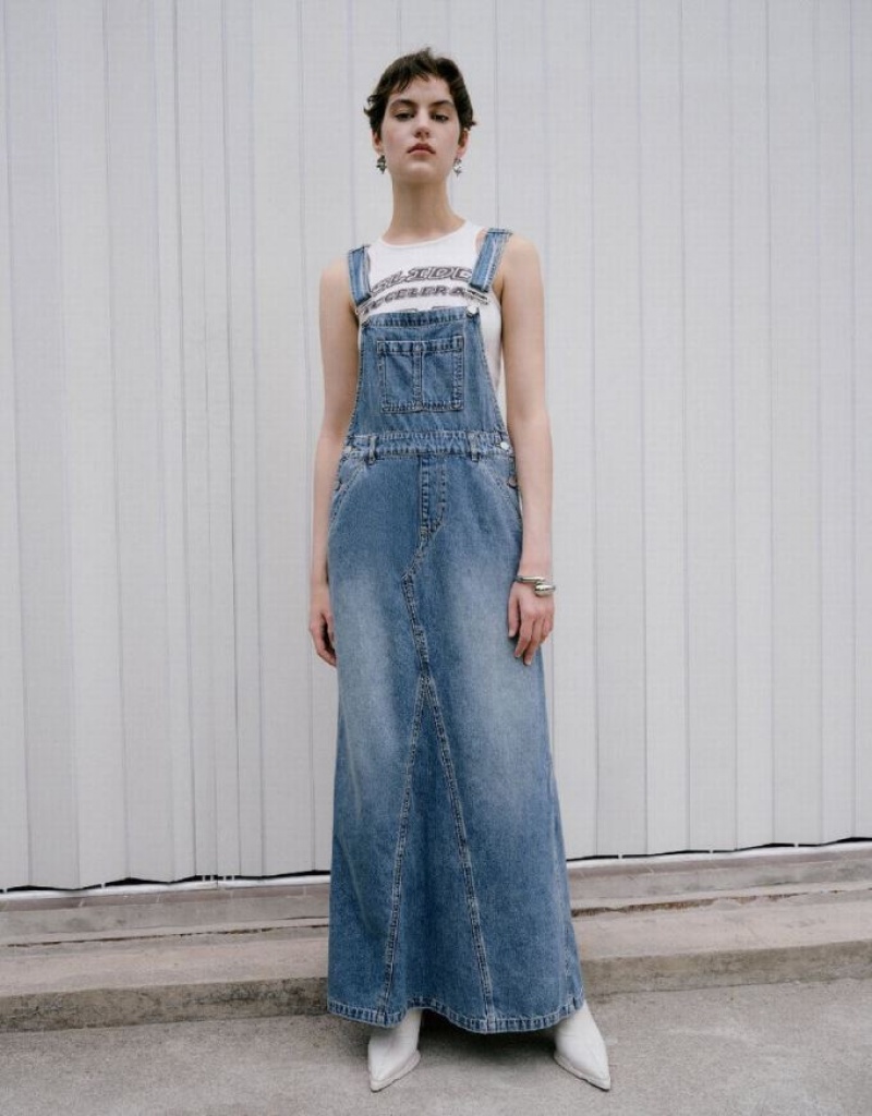 Urban Revivo Pinafore デニムワンピース レディース 青 | 740235-PHX