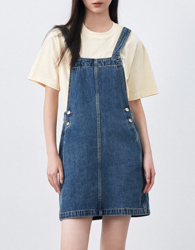 Urban Revivo Pinafore デニムワンピース レディース 青 | 806735-BUA