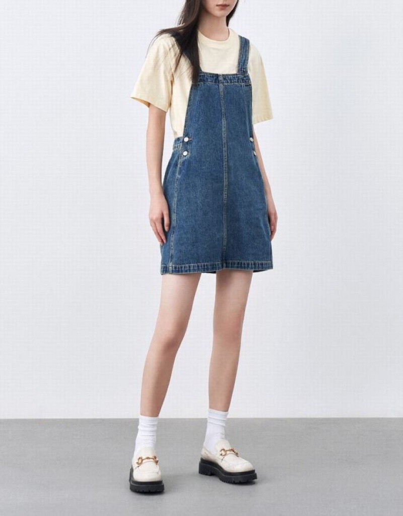 Urban Revivo Pinafore デニムワンピース レディース 青 | 806735-BUA