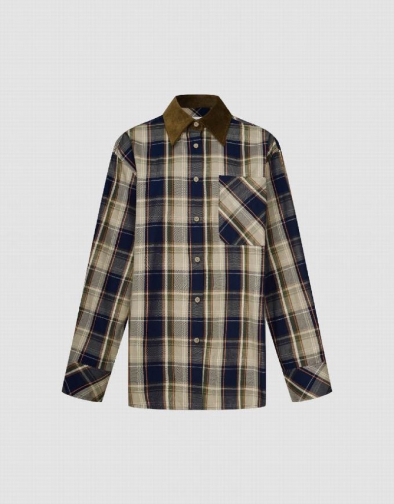 Urban Revivo Plaid A-Line シャツ レディース ブラウン | 593804-ZDS