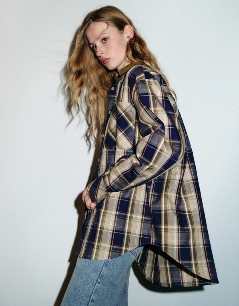 Urban Revivo Plaid A-Line シャツ レディース ブラウン | 593804-ZDS