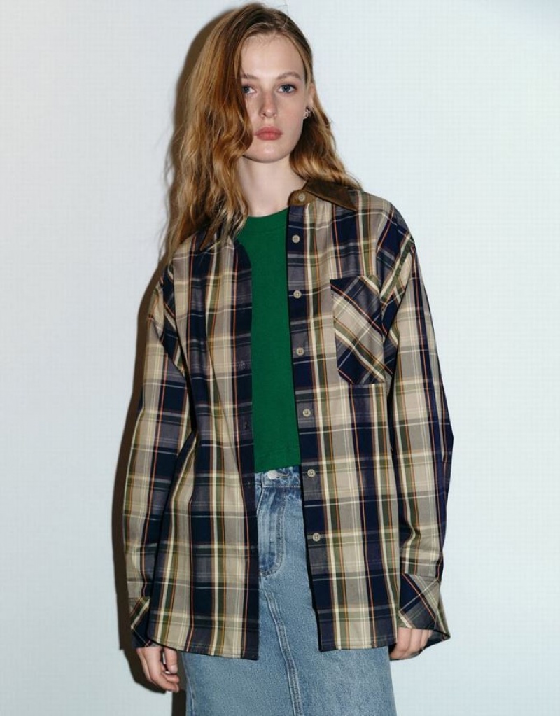 Urban Revivo Plaid A-Line シャツ レディース ブラウン | 593804-ZDS