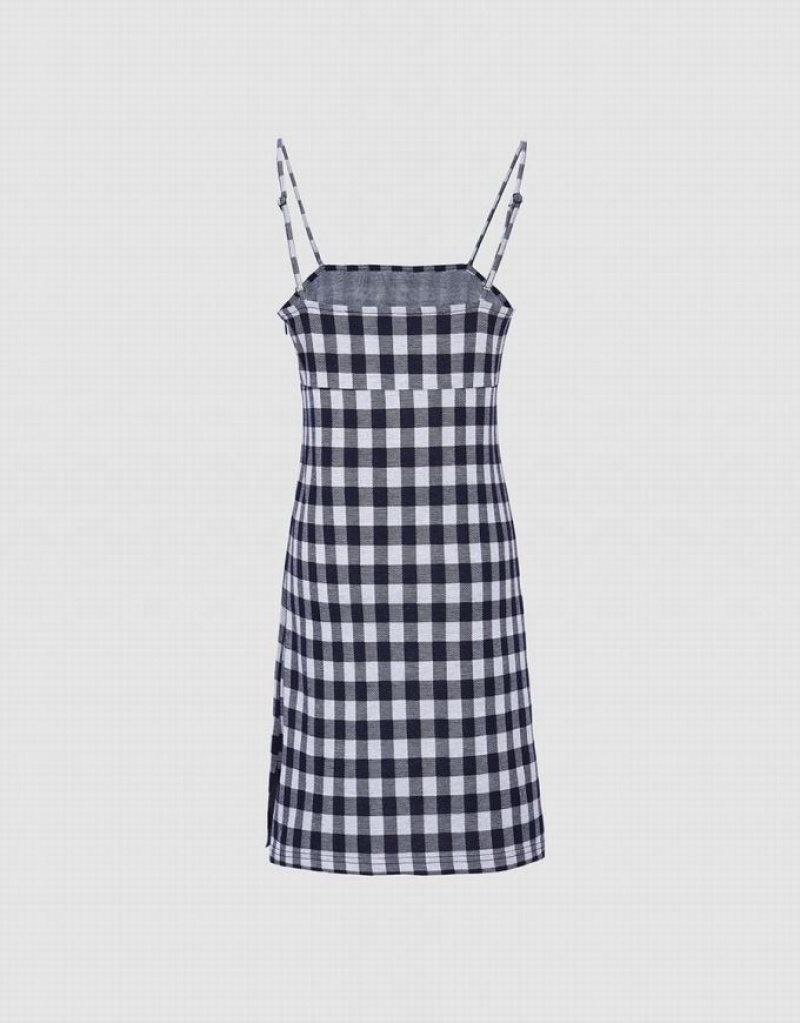 Urban Revivo Plaid Cami ニットワンピース レディース 青 | 486537-GLR