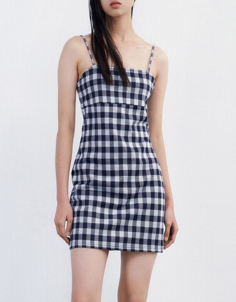 Urban Revivo Plaid Cami ニットワンピース レディース 青 | 486537-GLR