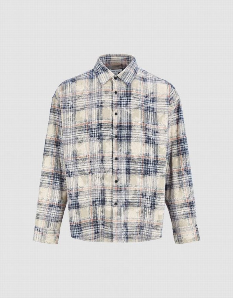 Urban Revivo Plaid Oversized シャツ メンズ カーキ | 972546-YMK