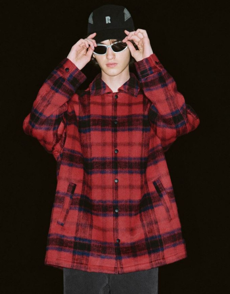 Urban Revivo Plaid Woolen ジャケット メンズ 赤 | 167903-RZK