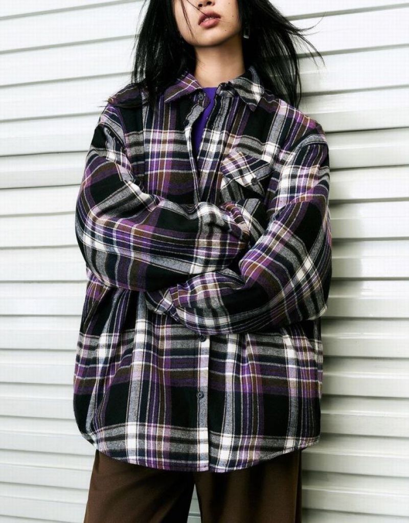 Urban Revivo Plaid 真っ直ぐ シャツ レディース 紫 | 278541-YKU