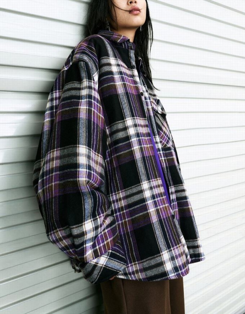 Urban Revivo Plaid 真っ直ぐ シャツ レディース 紫 | 278541-YKU