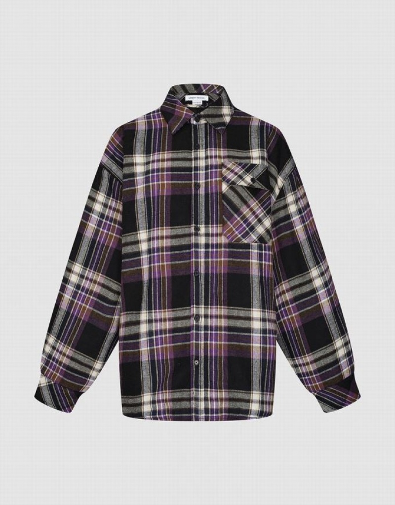 Urban Revivo Plaid 真っ直ぐ シャツ レディース 紫 | 278541-YKU