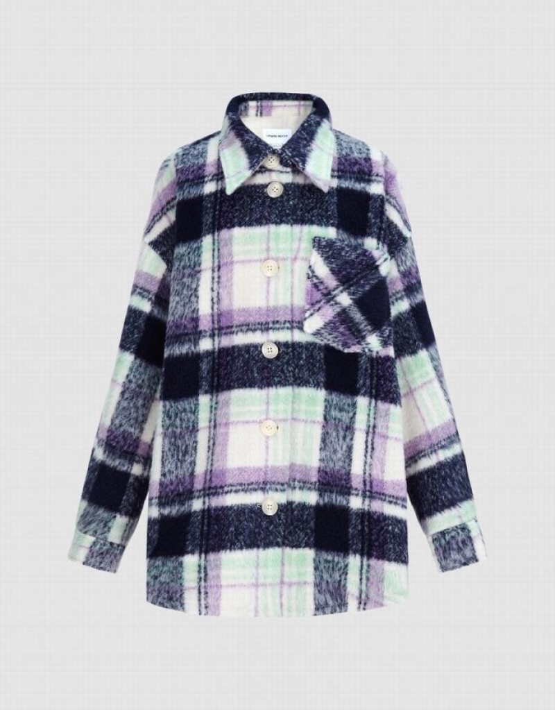 Urban Revivo Plaid 真っ直ぐ ジャケット レディース 青 | 891632-ZRN