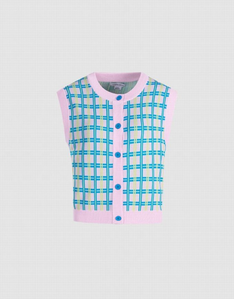 Urban Revivo Plaid ニット タンクトップ レディース 青 ピンク | 473560-KEM