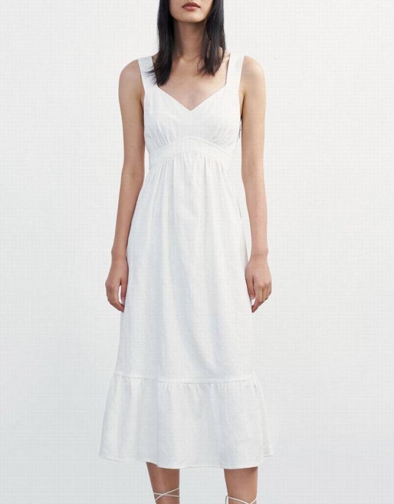 Urban Revivo Plain Ruffle Hem Midi Cami ミディドレス レディース 白 | 605417-KCT