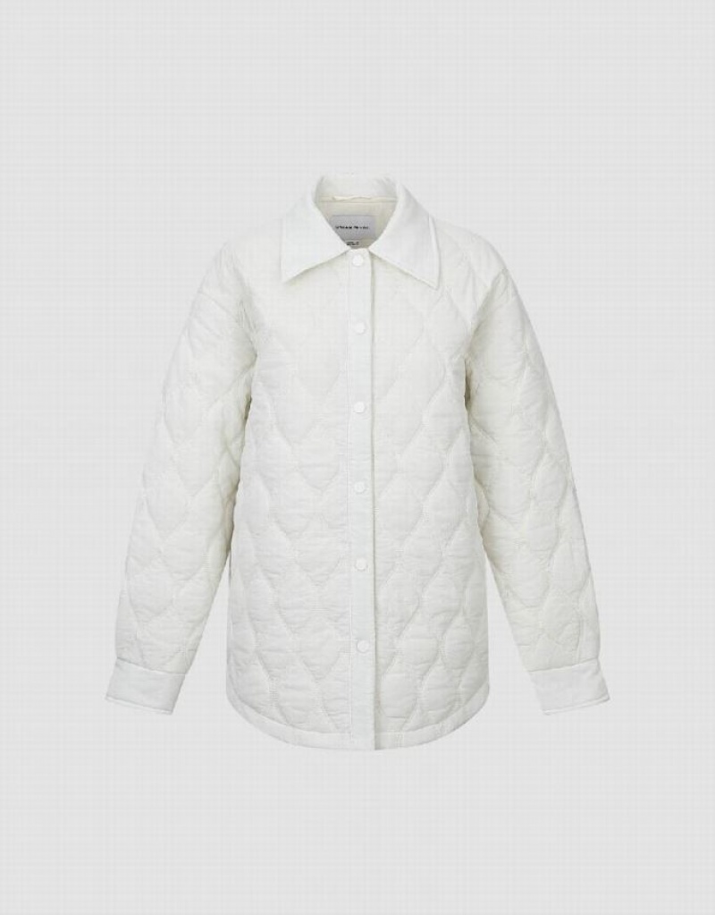 Urban Revivo Press Buttoned Embossed パッド入り コート レディース 白 | 587604-ISP