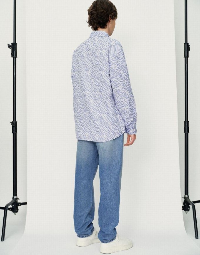 Urban Revivo Printed Button Up Oversized ジャケット メンズ 青 | 509247-HQD