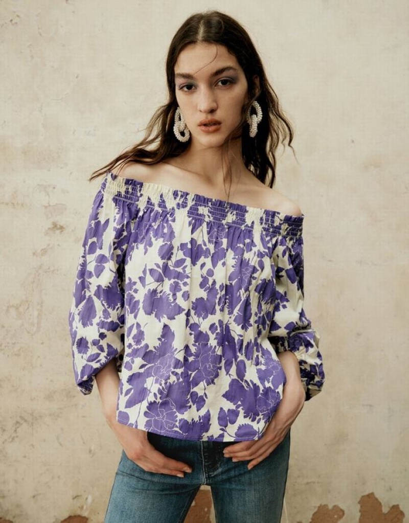 Urban Revivo Printed Off-Shoulder Overhead ブラウス レディース 紫 | 460287-SPU