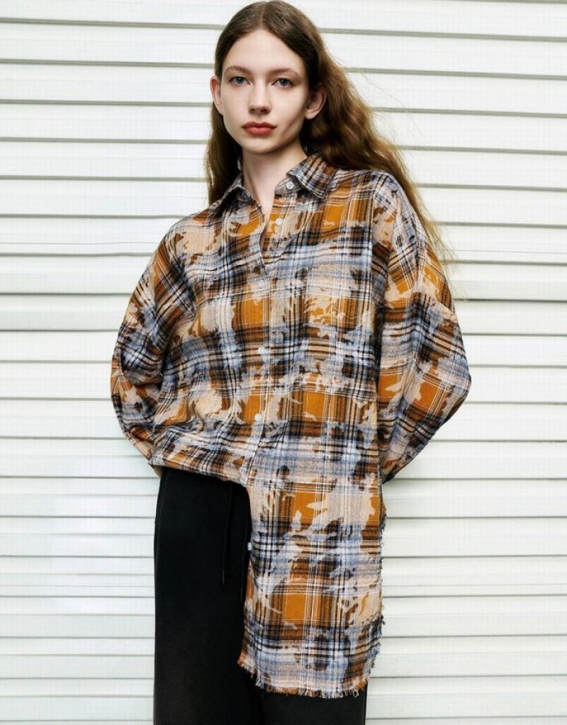 Urban Revivo Printed Plaid Button Up 真っ直ぐ シャツ レディース カラー | 967512-CGY