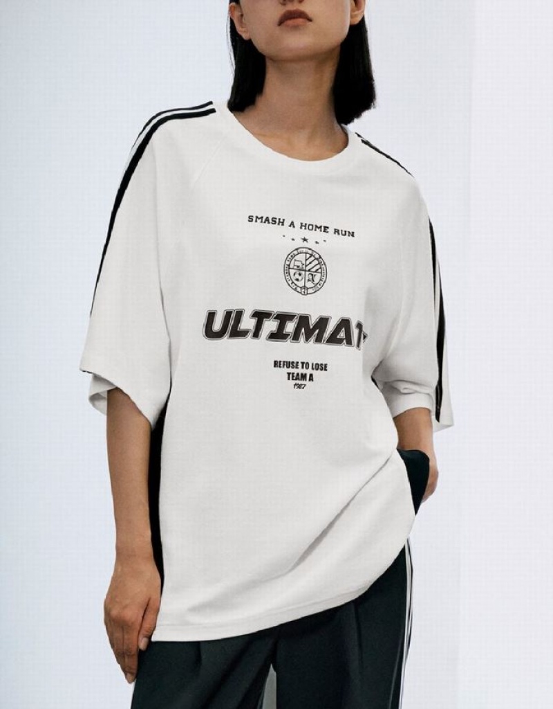 Urban Revivo Raglan Sleeve Crew Neck Loose Tシャツ レディース 白 | 189374-JFB