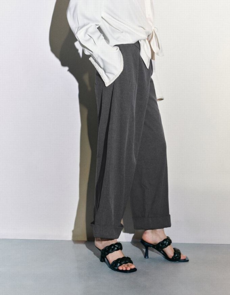 Urban Revivo Roll Up Hem 真っ直ぐ パンツ レディース ライトグレー | 370941-ZBO