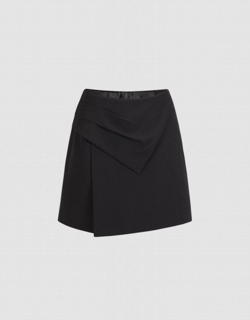 Urban Revivo Ruched Front Plain Skort ショートパンツ レディース 黒 | 542873-DNG