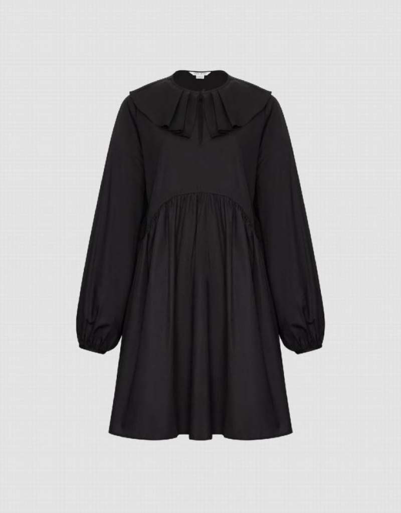 Urban Revivo Ruffle Collar A-Line ワンピース レディース 黒 | 658234-UPM